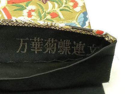 平和屋本店▼六通柄袋帯　唐織　万華菊蝶連文　黒地　本金箔　正絹　逸品　DABI1415sf