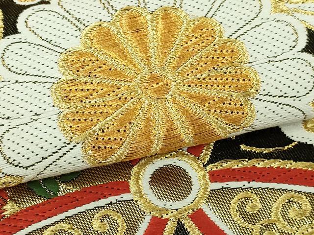 平和屋本店▼六通柄袋帯　唐織　万華菊蝶連文　黒地　本金箔　正絹　逸品　DABI1415sf
