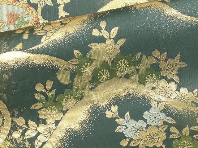 平和屋本店▼六通柄袋帯　楽器花文　螺鈿本金真珠箔　正絹　逸品　DABI1416sf