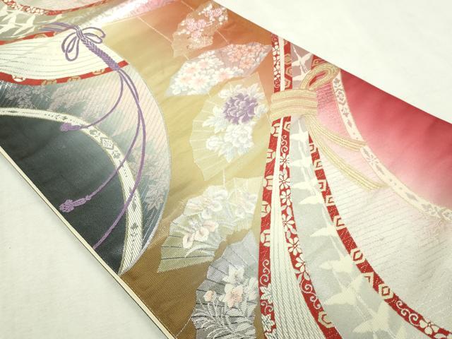 平和屋本店▼六通柄袋帯　唐織　几帳扇面文　純金箔24Ｋ　正絹　逸品　DABI1417sf