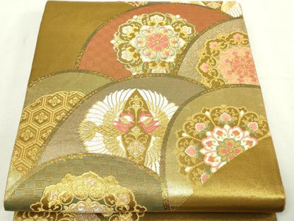 平和屋本店▼六通柄袋帯　唐織　双鶴正倉院花文　本金箔　金彩　正絹　逸品　DABI1418sf