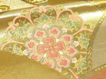 平和屋本店▼六通柄袋帯　唐織　双鶴正倉院花文　本金箔　金彩　正絹　逸品　DABI1418sf