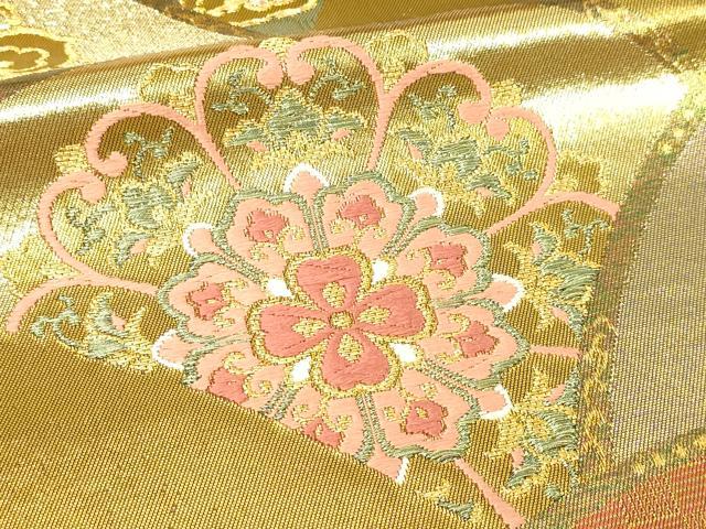 平和屋本店▼六通柄袋帯　唐織　双鶴正倉院花文　本金箔　金彩　正絹　逸品　DABI1418sf