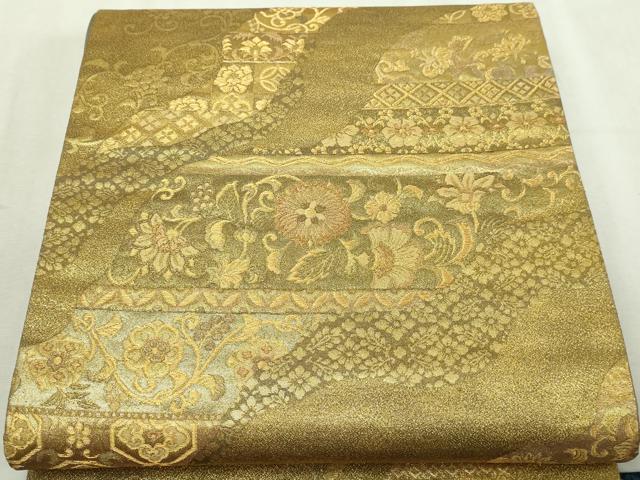 平和屋本店▼六通柄袋帯　更紗花文　本金箔　正絹　逸品　DABI1420sf