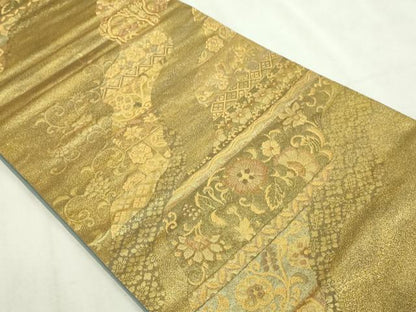 平和屋本店▼六通柄袋帯　更紗花文　本金箔　正絹　逸品　DABI1420sf