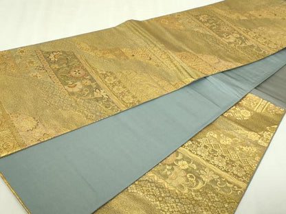 平和屋本店▼六通柄袋帯　更紗花文　本金箔　正絹　逸品　DABI1420sf