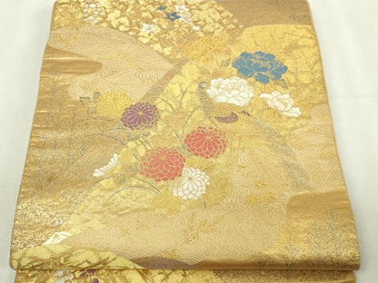 平和屋本店●西陣　長嶋成織物　ながしま帯　六通柄袋帯　遠山蒔絵　本金箔　瀞金錦　正絹　逸品　DABI1421sf
