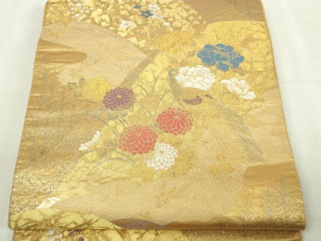 平和屋本店●西陣　長嶋成織物　ながしま帯　六通柄袋帯　遠山蒔絵　本金箔　瀞金錦　正絹　逸品　DABI1421sf