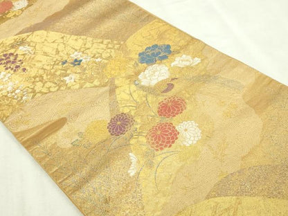 平和屋本店●西陣　長嶋成織物　ながしま帯　六通柄袋帯　遠山蒔絵　本金箔　瀞金錦　正絹　逸品　DABI1421sf