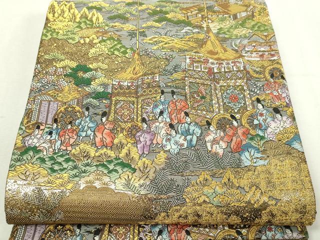 平和屋本店▼全通柄袋帯　京洛祇園祭還幸絵巻　弐拾四金箔使用　分析通知書付き　正絹　逸品　DABI1425sf
