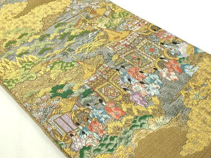 平和屋本店▼全通柄袋帯　京洛祇園祭還幸絵巻　弐拾四金箔使用　分析通知書付き　正絹　逸品　DABI1425sf