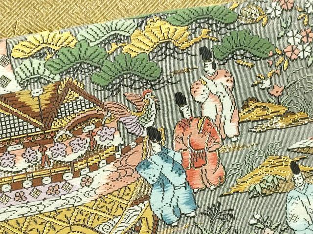 平和屋本店▼全通柄袋帯　京洛祇園祭還幸絵巻　弐拾四金箔使用　分析通知書付き　正絹　逸品　DABI1425sf