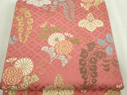 平和屋本店▼六通柄袋帯　唐織　桐藤菊花文　本金箔草木染　正絹　逸品　DABI1427sf