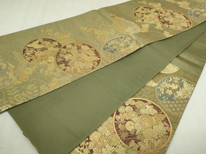 平和屋本店▼六通柄袋帯　本金箔蒔絵　正絹　逸品　DABI1428sf