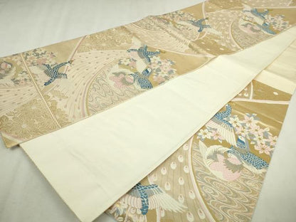 平和屋本店▼六通柄袋帯　唐織　花鳥遊生文　本金箔　正絹　逸品　DABI1429sf