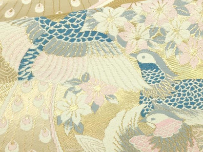平和屋本店▼六通柄袋帯　唐織　花鳥遊生文　本金箔　正絹　逸品　DABI1429sf