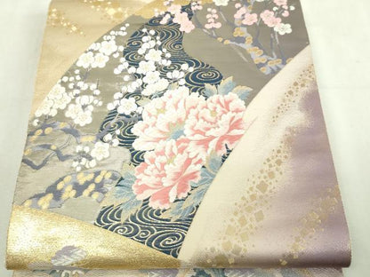平和屋本店▼六通柄袋帯　唐織　九百錦　草花文　しよう美　24金箔　正絹　逸品　DABI1430sf