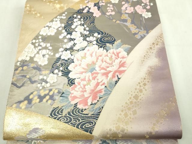 平和屋本店▼六通柄袋帯　唐織　九百錦　草花文　しよう美　24金箔　正絹　逸品　DABI1430sf