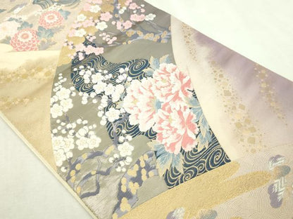 平和屋本店▼六通柄袋帯　唐織　九百錦　草花文　しよう美　24金箔　正絹　逸品　DABI1430sf