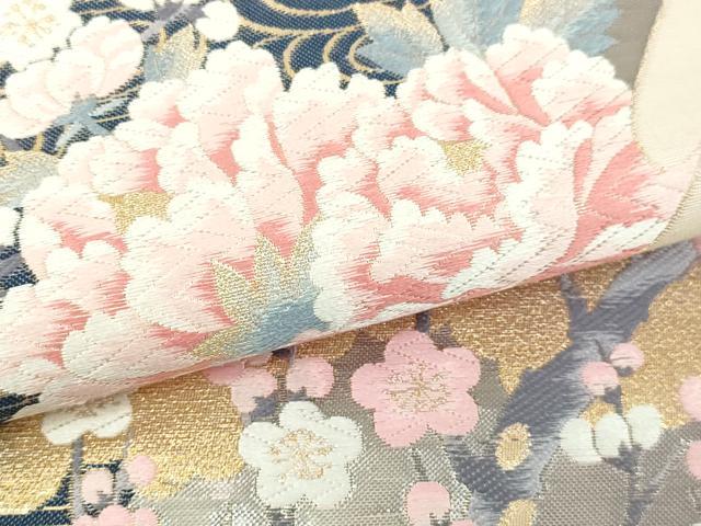 平和屋本店▼六通柄袋帯　唐織　九百錦　草花文　しよう美　24金箔　正絹　逸品　DABI1430sf