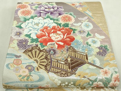 平和屋本店▼六通柄袋帯　唐織　九百錦　献華の文様　24Ｋ本金箔　正絹　逸品　DABI1432sf