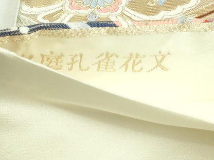 平和屋本店▼六通柄袋帯　唐織　九百錦　名庭孔雀花文　純金箔　正絹　逸品　DABI1434sf