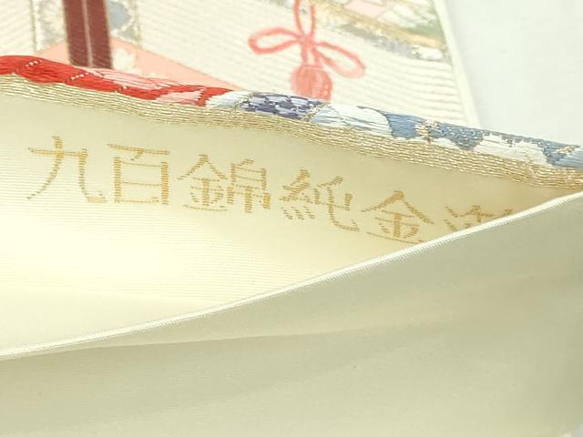 平和屋本店▼六通柄袋帯　唐織　九百錦　名庭孔雀花文　純金箔　正絹　逸品　DABI1434sf