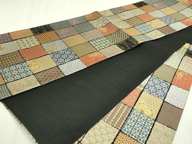 平和屋本店▼六通柄袋帯　吉祥三十三宝　本金糸　黒地　正絹　逸品　DABI1436sf