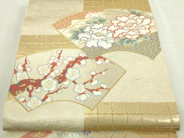 平和屋本店▼六通柄袋帯　地紙花文　本金箔　正絹　逸品　DABI1437sf