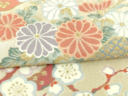 平和屋本店▼六通柄袋帯　地紙花文　本金箔　正絹　逸品　DABI1437sf