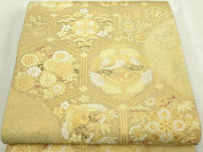 平和屋本店▼両面　六通柄袋帯　亀甲吉祥文　本金箔　開き仕立て　正絹　逸品　DABI1440sf