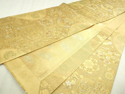 平和屋本店▼両面　六通柄袋帯　亀甲吉祥文　本金箔　開き仕立て　正絹　逸品　DABI1440sf