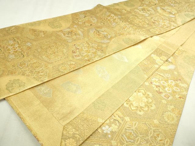 平和屋本店▼両面　六通柄袋帯　亀甲吉祥文　本金箔　開き仕立て　正絹　逸品　DABI1440sf