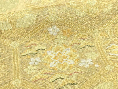 平和屋本店▼両面　六通柄袋帯　亀甲吉祥文　本金箔　開き仕立て　正絹　逸品　DABI1440sf
