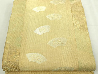 平和屋本店▼両面　六通柄袋帯　亀甲吉祥文　本金箔　開き仕立て　正絹　逸品　DABI1440sf