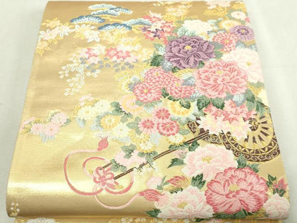 平和屋本店▼六通柄袋帯　唐織　錦織加賀　花車文　本金箔　正絹　逸品　DABI1443sf