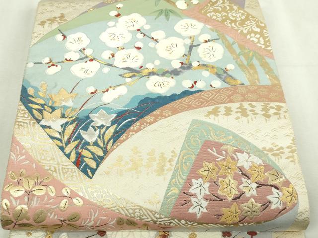 平和屋本店▼六通柄袋帯　光琳地地紋文　本金箔　正絹　逸品　DABI1445sf