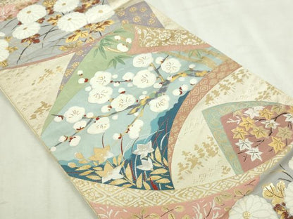 平和屋本店▼六通柄袋帯　光琳地地紋文　本金箔　正絹　逸品　DABI1445sf