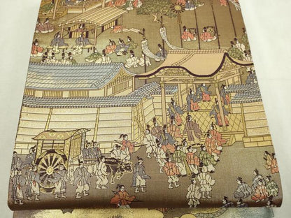 平和屋本店▼全通柄袋帯　洛中洛外図　本金箔　正絹　逸品　DABI1447sf