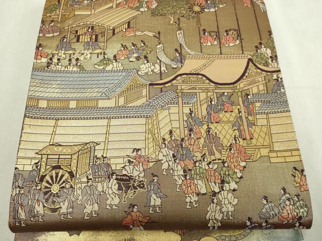 平和屋本店▼全通柄袋帯　洛中洛外図　本金箔　正絹　逸品　DABI1447sf