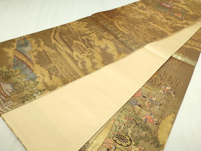 平和屋本店▼全通柄袋帯　洛中洛外図　本金箔　正絹　逸品　DABI1447sf