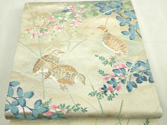 平和屋本店▼佐賀錦　六通柄袋帯　唐織　花鳥文　純金箔　三越扱い　正絹　逸品　DABI1451sf