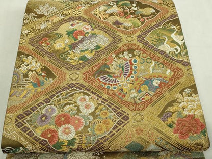 平和屋本店▼六通柄袋帯　琳派瑞祥錦　本金箔つづれ　正絹　逸品　DABI1456sf