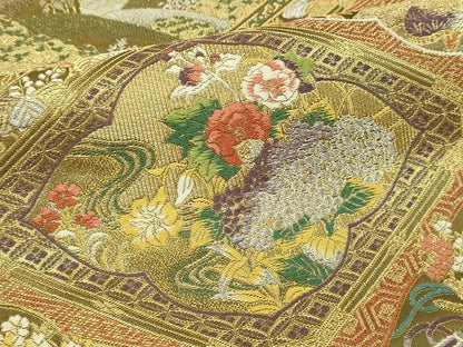 平和屋本店▼六通柄袋帯　琳派瑞祥錦　本金箔つづれ　正絹　逸品　DABI1456sf