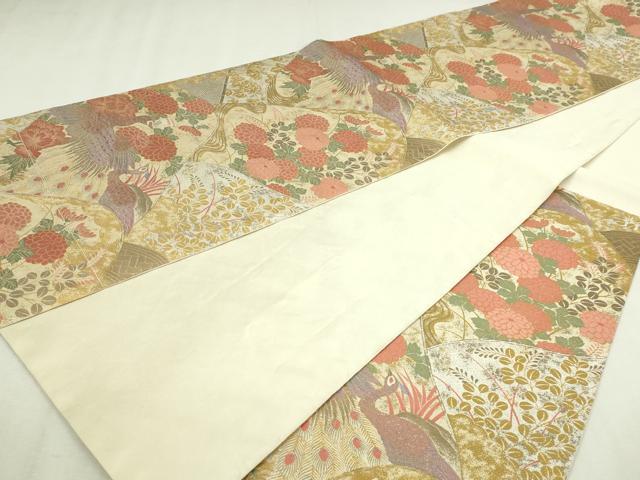 平和屋本店▼伝統工芸士　平田藤三郎　六通柄袋帯　紹巴　孔雀花文　本金箔　正絹　逸品　DABI1460sf