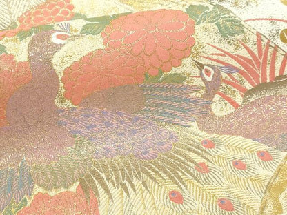 平和屋本店▼伝統工芸士　平田藤三郎　六通柄袋帯　紹巴　孔雀花文　本金箔　正絹　逸品　DABI1460sf