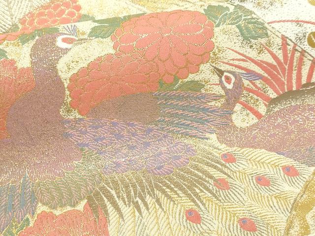 平和屋本店▼伝統工芸士　平田藤三郎　六通柄袋帯　紹巴　孔雀花文　本金箔　正絹　逸品　DABI1460sf