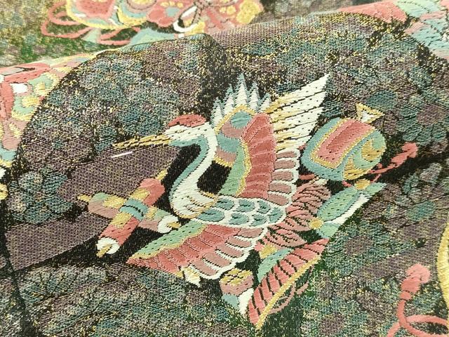 平和屋本店▼老舗織元　泰生織物　六通柄袋帯　唐織　飛鶴宝尽くし花文　本金漆箔　正絹　逸品　DABI1461sf
