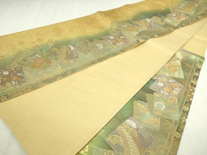 平和屋本店▼六通柄袋帯　色紙草花文　松竹梅　本金二重箔　正絹　逸品　DABI1464sf