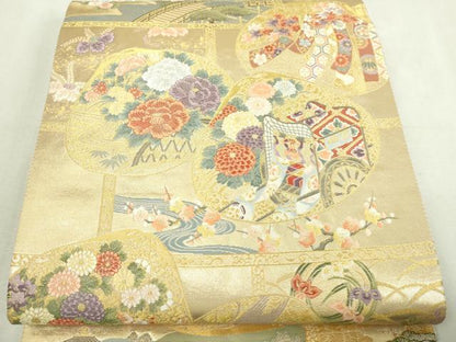 平和屋本店▼六通柄袋帯　唐織　嘉祥具合せ文　本金二重箔　正絹　逸品　DABI1465sf